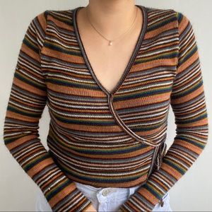 Live In The Moment Knitted Striped V Neck Long Sleeve  Wrap Top